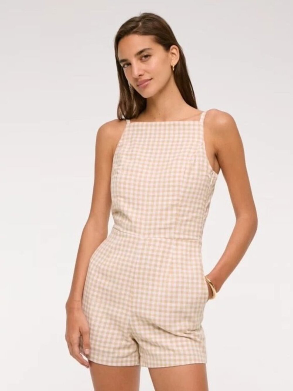 Abercrombie & Fitch Gingham Linen Romper XL Tall